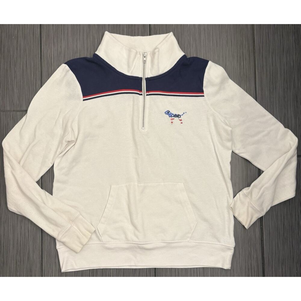 Victoria's Secret PINK Patriotic USA Bling 1/4 Zip Sweatshirt Size Medium